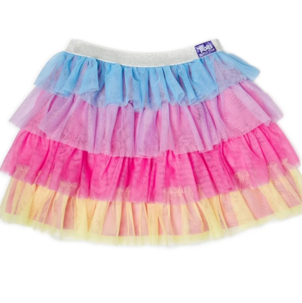 Trolls 2 Girls 4-16 Rainbow Colorful Layered Tulle Skirt size 6